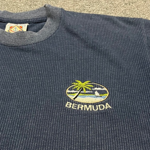 Yacht Club Bermuda Blue Ribbed T Shirt Mens Large‎ Palm Tree Graphic Tee - Picture 7 of 7